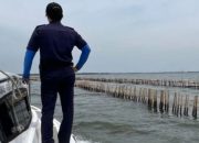 Petugas PSDKP KKP terjun ke lokasi pemagaran laut di perairan Bekasi