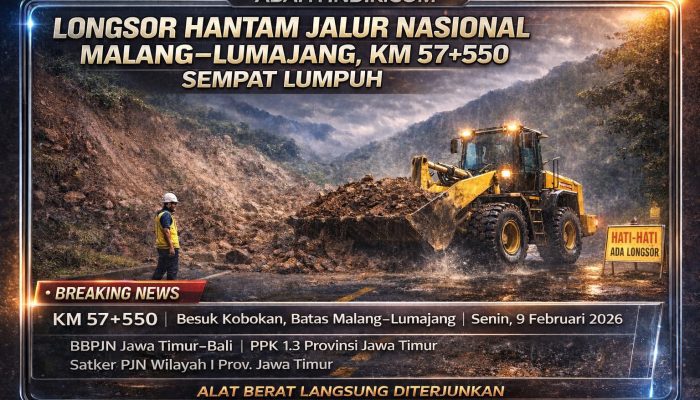 Longsor Tutup Sebagian Jalur Nasional Malang–Lumajang, Alat Berat Langsung Diterjunkan