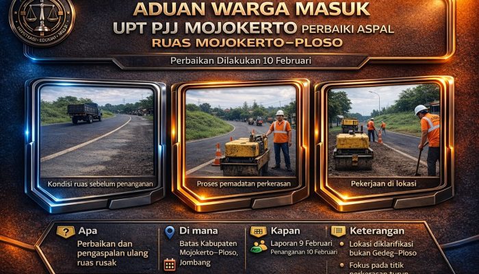Aduan Warga Masuk, UPT PJJ Mojokerto Perbaiki Aspal Ruas Mojokerto–Ploso
