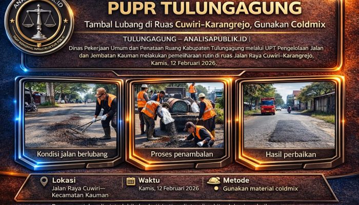 PUPR Tulungagung Tambal Lubang di Ruas Cuwiri–Karangrejo, Gunakan Coldmix