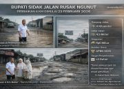 Bupati Gatut Sunu Sidak Jalan Rusak Ngunut, Perbaikan 4 Km Resmi Dimulai 23 Februari 2026