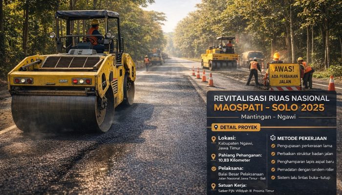 Ruas Maospati–Solo Direvitalisasi, BBPJN Jatim–Bali Tangani 10,83 Km Jalur Nasional di Ngawi