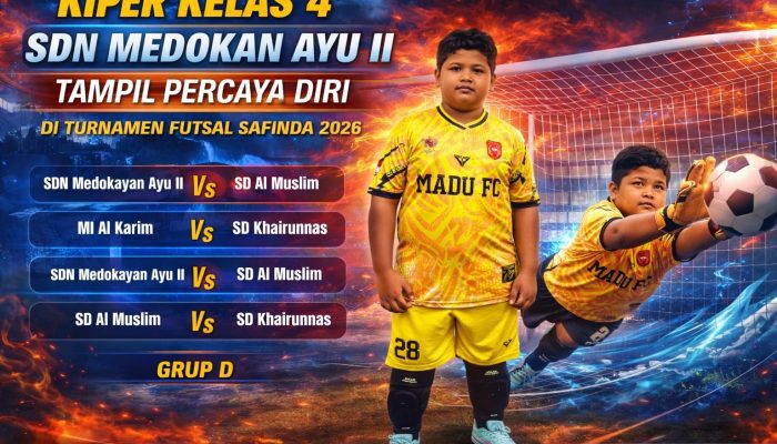 Kiper Kelas 4 SDN Medokan Ayu II Tampil Percaya Diri di Turnamen Futsal Safinda 2026