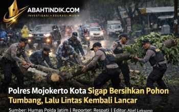 Polres Mojokerto Kota Sigap Bersihkan Pohon Tumbang, Lalu Lintas Kembali Lancar