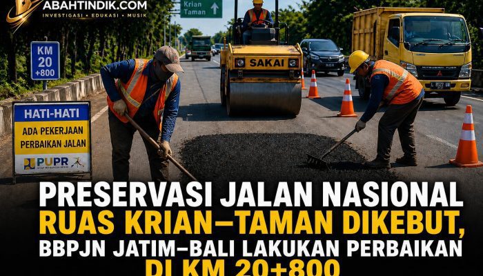 Preservasi Jalan Nasional Ruas Krian–Taman Dikebut, BBPJN Jatim–Bali Lakukan Perbaikan di KM 20+800