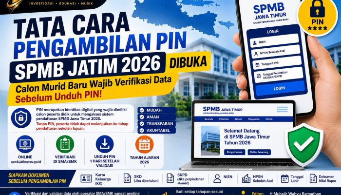 Tata Cara Pengambilan PIN SPMB Jatim 2026 Dibuka, Calon Murid Baru Wajib Verifikasi Data Sebelum Unduh PIN