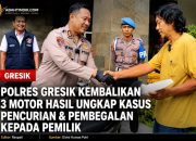 Polres Gresik Kembalikan Tiga Motor Hasil Ungkap Kasus Pencurian dan Pembegalan kepada Pemilik