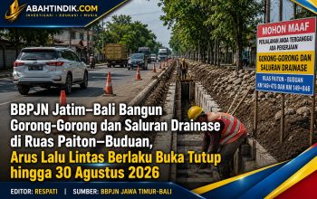 BBPJN Jatim–Bali Bangun Gorong-Gorong dan Saluran Drainase di Ruas Paiton–Buduan, Arus Lalu Lintas Berlaku Buka Tutup hingga 30 Agustus 2026