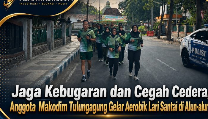 Jaga Kebugaran dan Cegah Cedera, Anggota  Makodim Tulungagung Gelar Aerobik Lari Santai di Alun-alun