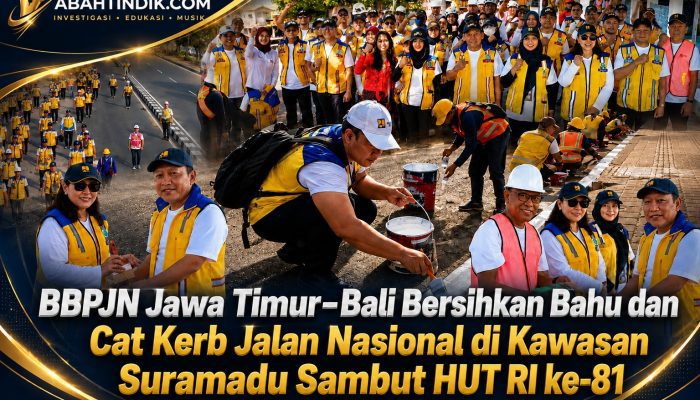 BBPJN Jawa Timur–Bali Bersihkan Bahu dan Cat Kerb Jalan Nasional di Kawasan Suramadu Sambut HUT RI ke-81