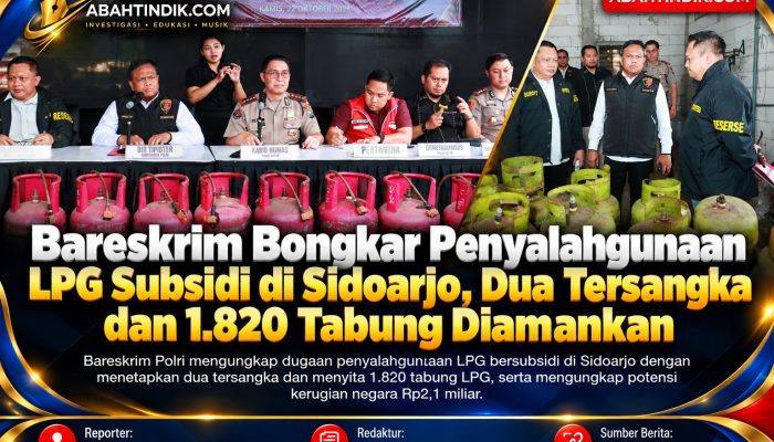 Bareskrim Bongkar Penyalahgunaan LPG Subsidi di Sidoarjo, Dua Tersangka dan 1.820 Tabung Diamankan